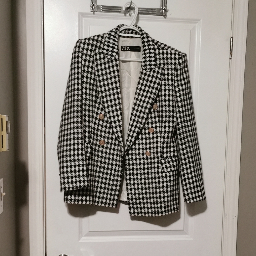 Zara Black and White Checkered Blazer
